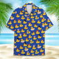 Funny Neon Rubber Duck Hawaiian Shirt for Men Galaxy Yellow Duck Mens Hawaiian Casual Button Down Shirts Short Sleeve Shirt Tops