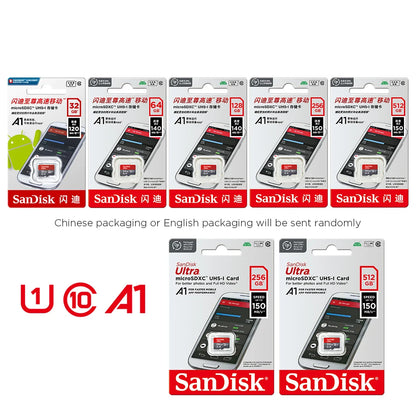 100% Original SanDisk Memory Card 256GB 128GB 64GB 32GB A1 Micro SD Card Class 10 UHS-1 TF Flash Card for Samrtphone/PC