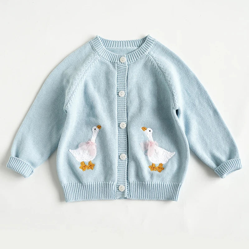 Baby Girls Embroidery Sweater Cardigan Autumn Fashion Cotton Floral Collar Kids Knitted Cardigan Rabbit Coat Outerwear Korean