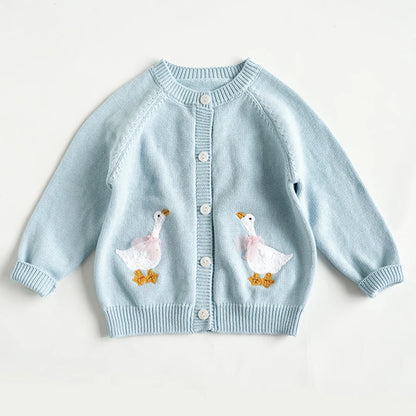 Baby Girls Embroidery Sweater Cardigan Autumn Fashion Cotton Floral Collar Kids Knitted Cardigan Rabbit Coat Outerwear Korean