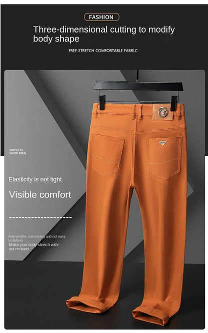 Seven-Color Stretch 97% Cotton and 3% Spandex Jeans Men Trendy Wild Simple High-End Slim-Fitting Small Straight Casual Trousers