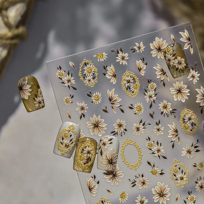 Wild Daisy Crystal Diamond Nail Sticker 5D Adhesive Flower Trendy Nail Art Stickers DIY Nail Art Decorations 3D Manicure Decals