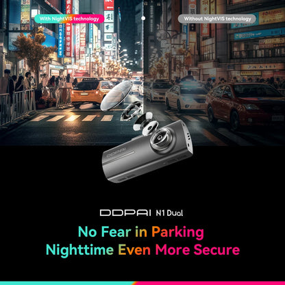 DDPAI Dash Cam  N1 Dual Front & Rear Recording NightVIS 1296P Dash Cam Recorder Car DVR   App Control