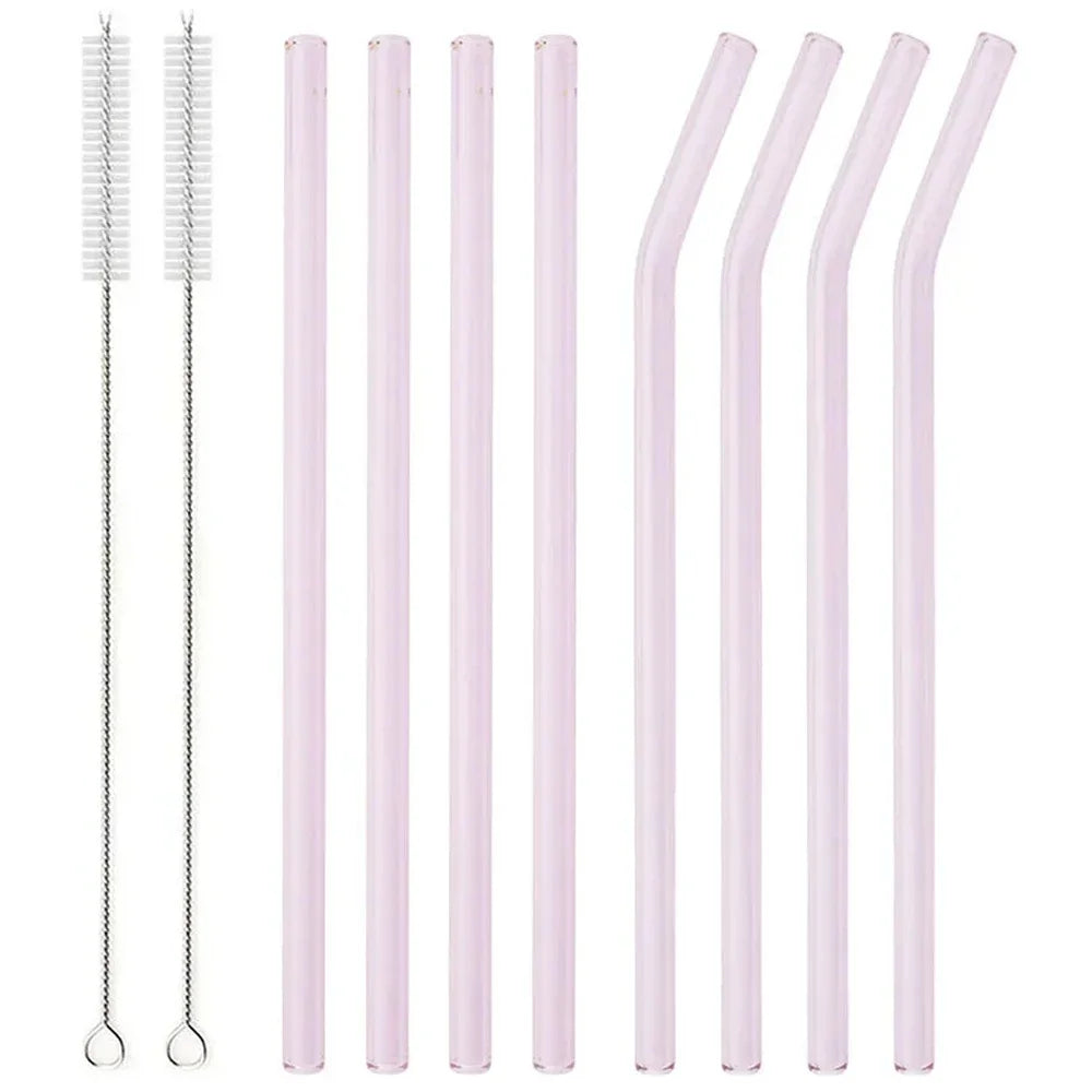 8Pcs Reusable Drinking Straw Colorful Glass Straws Eco-friendly High Borosilicate Glass Straw Glass Tube Party Bar Drinkware