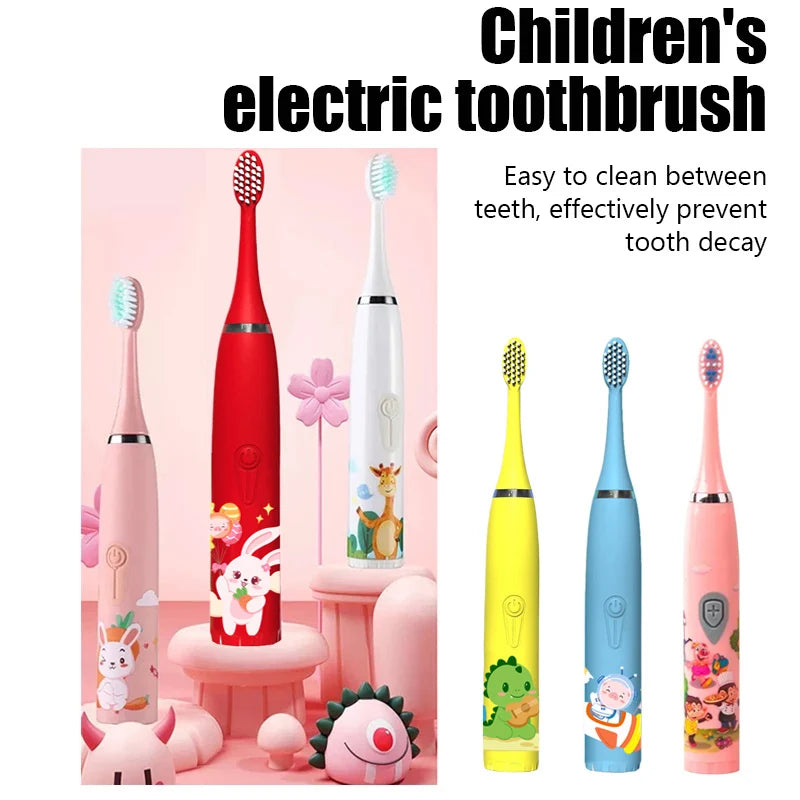 Kids Sonic Electric Toothbrush Rechargeable Smart Timer Colorful Cartoon Teeth Whitening Portable USB Charging  Tooth Brush