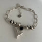 100% Solid 925 Sterling Silver Metal Bracelet for Women Vintage Handmade Simple Retro Heart Chain Bracelet Birthday Gift Party