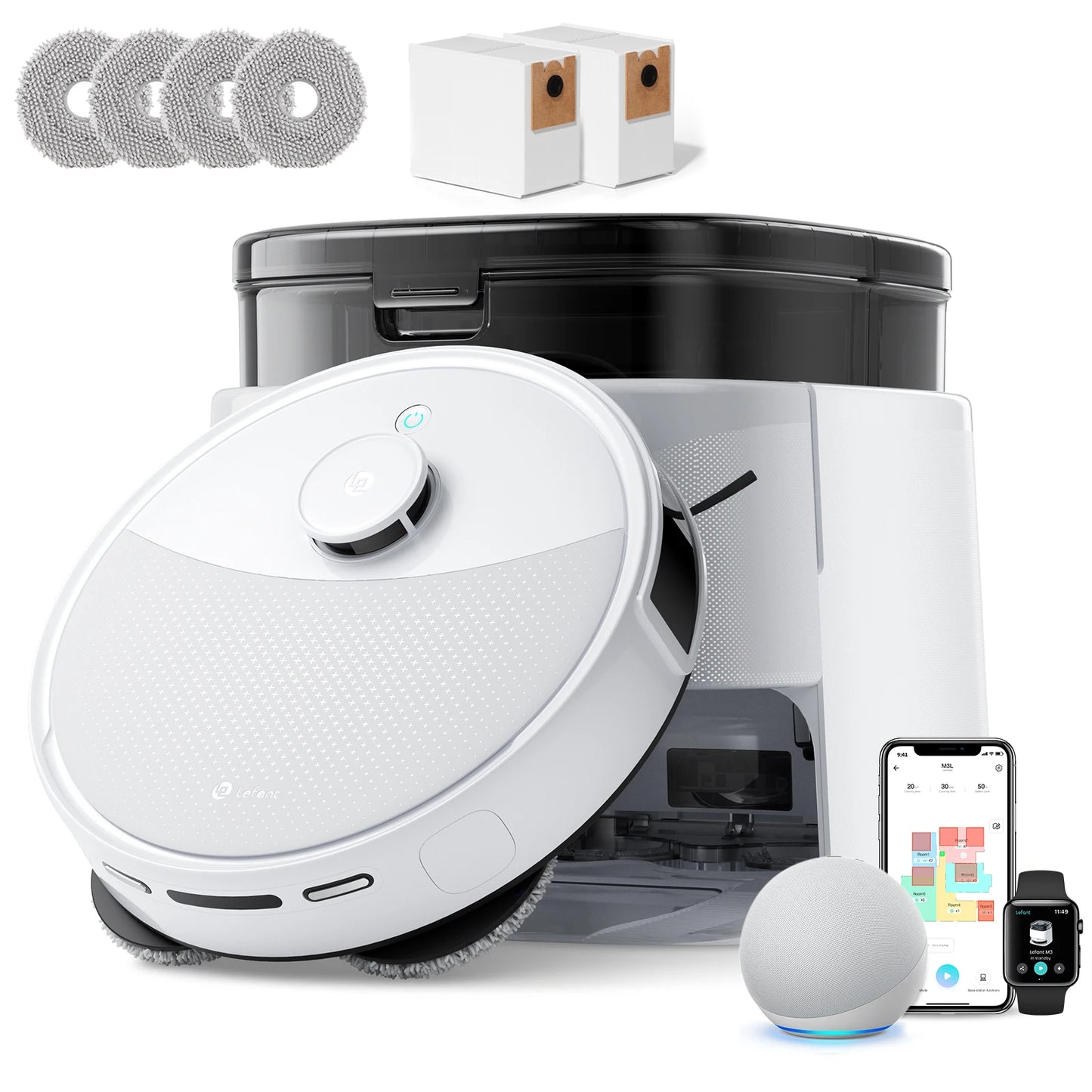 LEFANT M3L Robot dust vacuum cleaner all-in-one charging station 12000 Pa suction 220 min battery life DToF navigation Double R