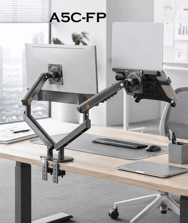 Desktop NB F160 + FP-2 Gas Spring Dual Arm for 17"-27" Monitor Holder + 10"-17" Laptop Support Air Press Mount Stand Load 2-9kg