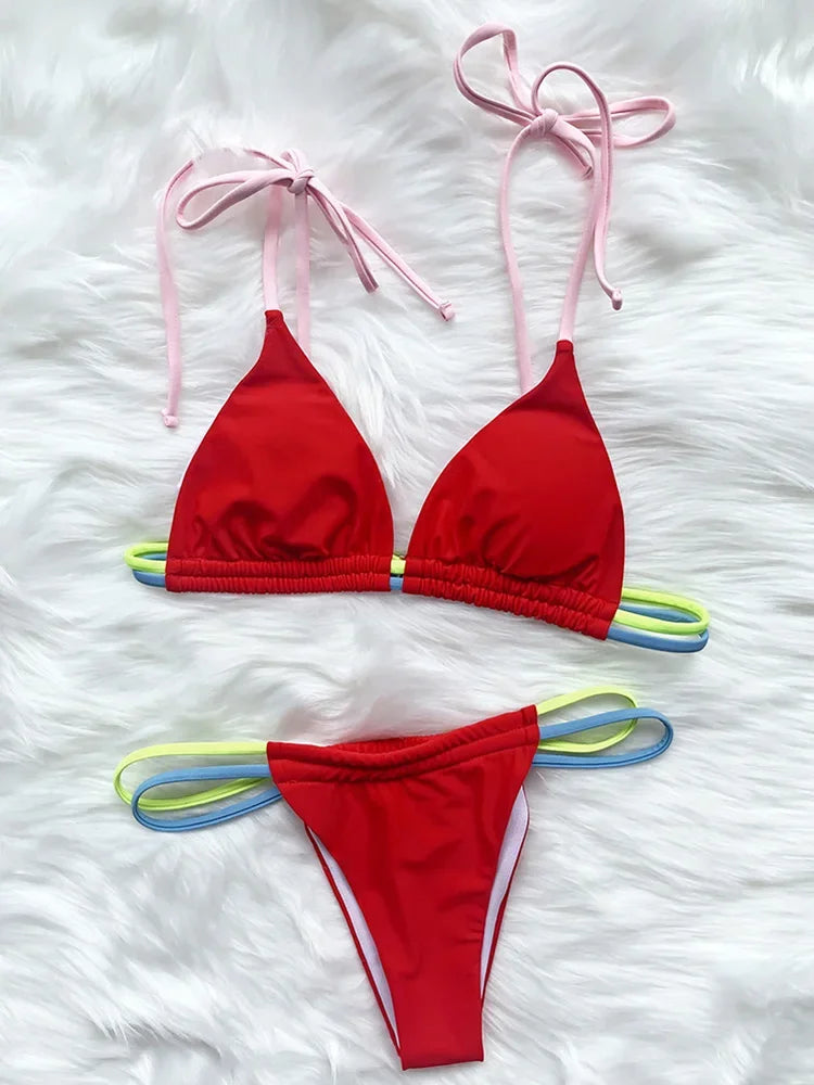 Sexy Mini Micro Thong Neon Bikini Women Brazilian Swimwear Female Swimsuit Two-pieces Bikini set High Cut Bathing Suit Swim Lady