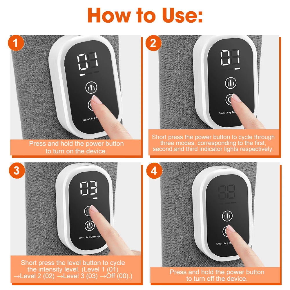 Eletric Air Pressure Calf Massager 3 Level Airbag Compression Wireless Massage Foot Leg Muscle Blood Circulation Relieve Fatigue