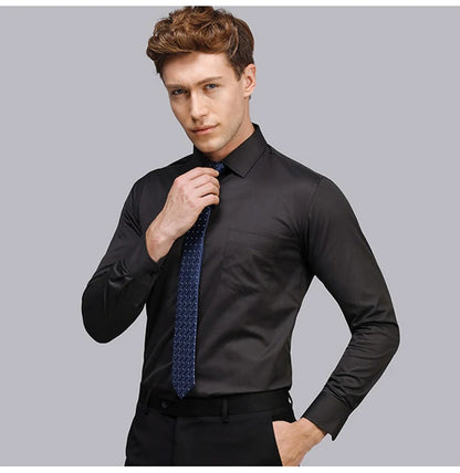 Classic Plain Men's Dress Shirt Long Sleeve Slim Fit Button Up Purple Yellow Men Business Formal Wedding Party Social Shirts