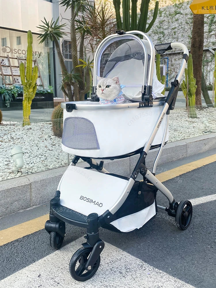 Lightweight Pet Stroller Dog-specific Travel Stroller Foldable High-view Pet Stroller Large Space Removable Carry Basket Cat Car