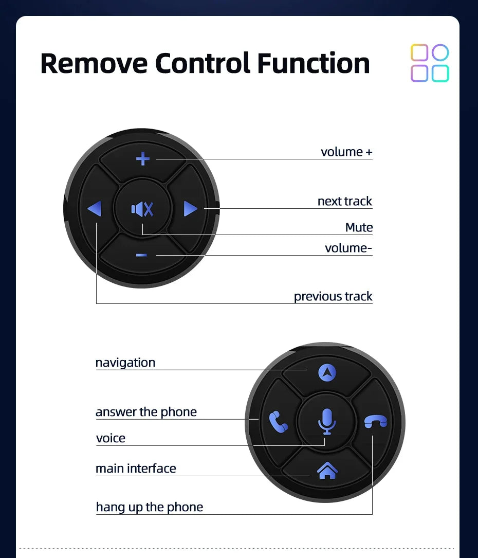 Junsun Universal Car Wireless Steering Wheel Control Button for for Android Autoradio 10 Key Functions Controller With LED Light