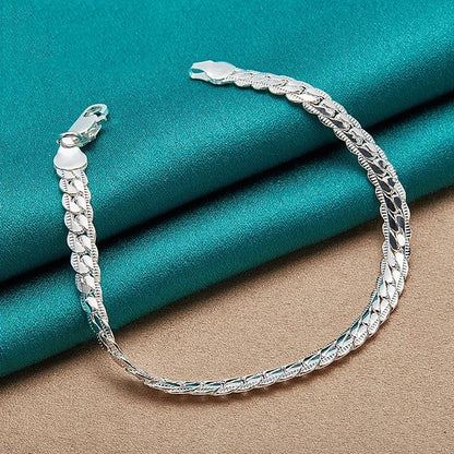 Fashion Hot 925 Silver Bracelet 6mm 18/19/20cm Flat Side Chain Lobster Clasp For Woman Man Wedding Engagement Jewelry