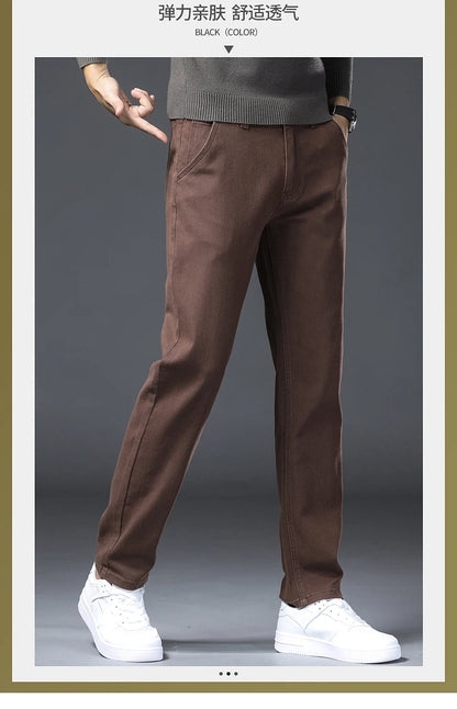 Classic Style 3 Colors Autumn Men's Slim Brown Jeans High Quality Business Casual High Stretch Denim Pants Male Brand Trousers