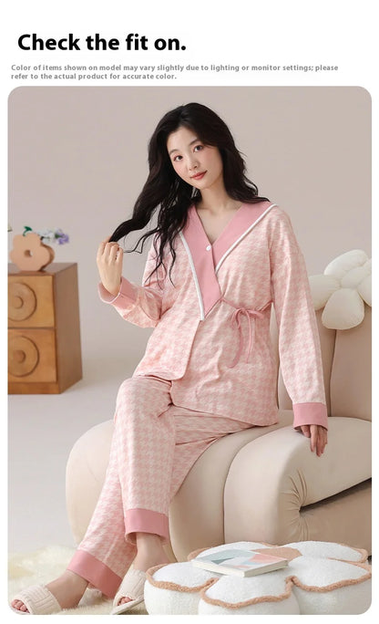 Postpartum Clothing with Chest Cushion Autumn Postpartum Women Pajamas Maternity Ladies Breastfeeding Clothes Pregnancy Homewear