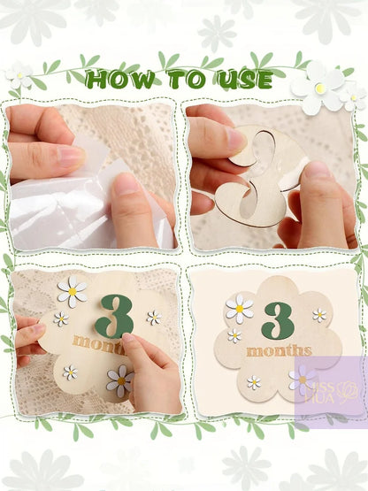HUA HUA Wooden Baby Monthly Milestone Cards Flowers Double Sides Number Month Girls Boys Newborn Photography Props Accessories