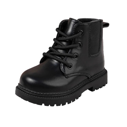 Autumn and Winter Children's Shoes Waterproof PU Leather Children's Boots Fashion Toddler Lace-up Zip High Boots Boys Girls