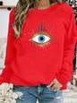 Women's autumn and winter casual fashion loose and comfortable warm eye pattern printed round neck long sleeved pullover