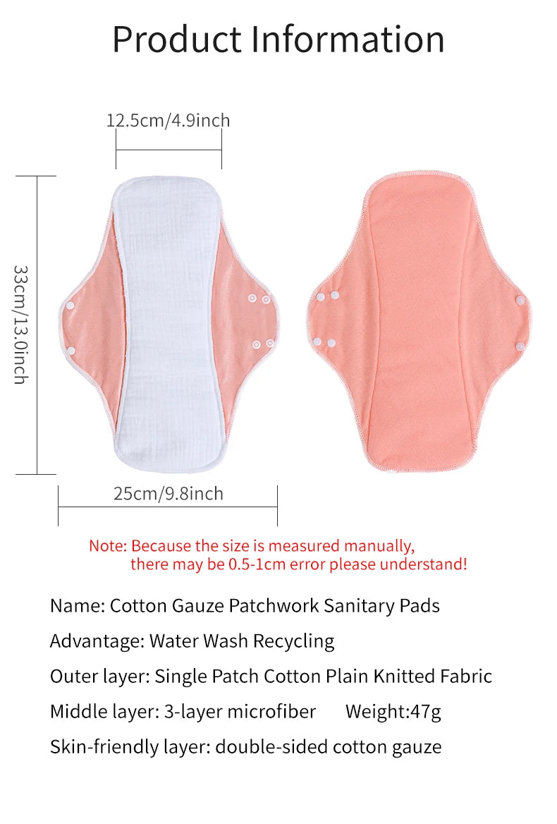 3pcs Reusable Sanitary Pads Cotton Yarn Washable Period Pads High Absorbency Leak-Proof Protection Skin-Friendly for Daily Use