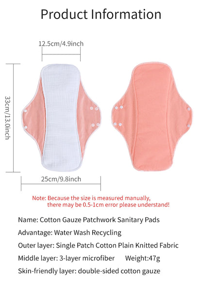 3pcs Reusable Sanitary Pads Cotton Yarn Washable Period Pads High Absorbency Leak-Proof Protection Skin-Friendly for Daily Use
