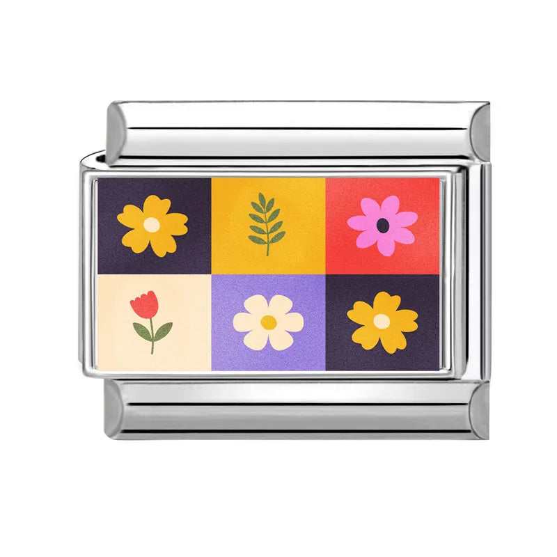 2025 Women's Fashion Colorful Flowers Oil Painting Style Series Italian Charms Fit 9mm Stainless Steel Bracelet DIY Jewelry Gift