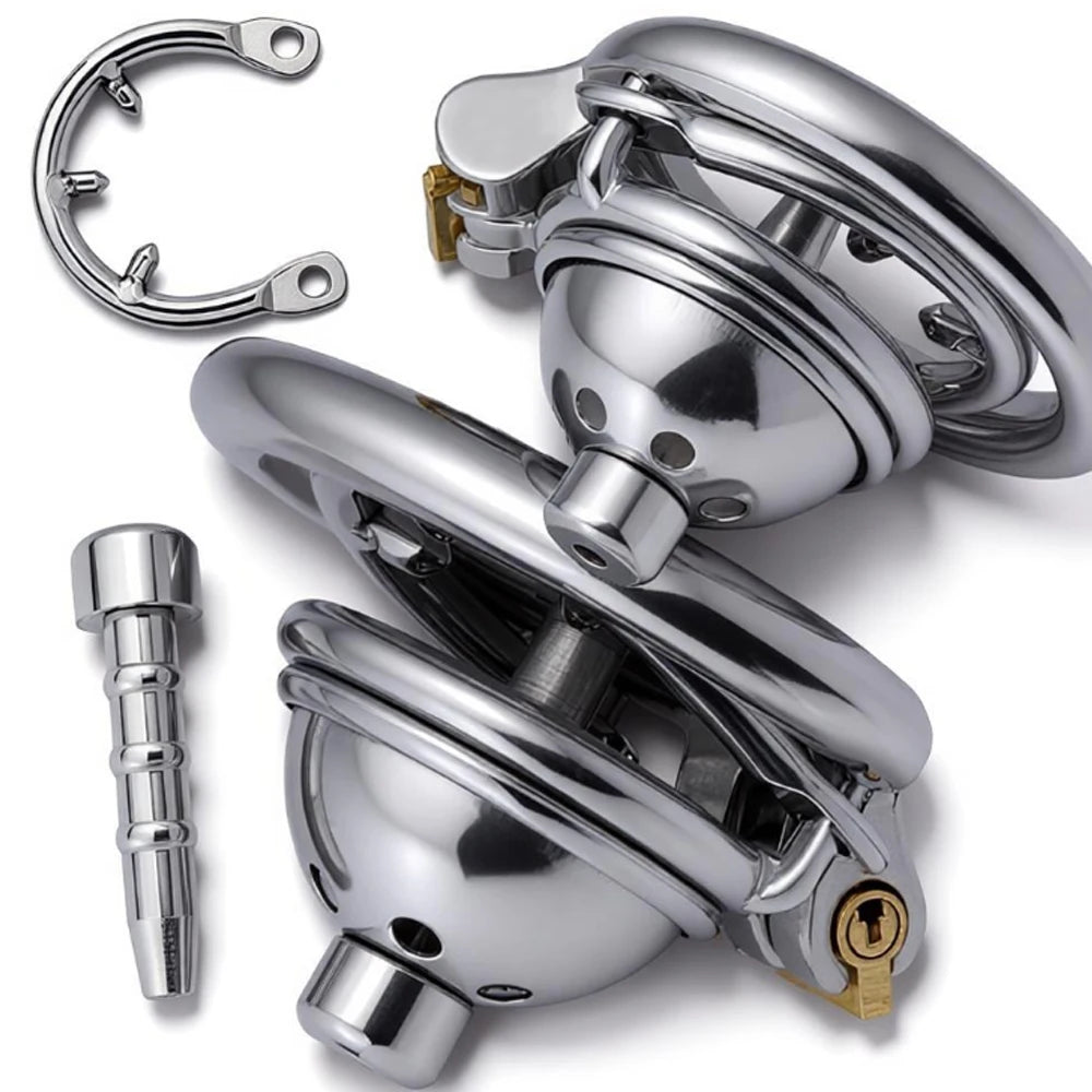 FRKO Men Chastity Cage With Invisible Lock Device Cock Rings Metal Urethral Catheter Dilator Penis Plug Urethra Catheter BDSM 18