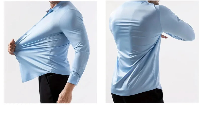 Premium Men's Ultra Stretch Dress Shirts Long Sleeve High Quality Business Formal Wrinkle-free Soft White Social Male Clothing