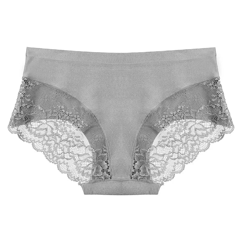 3pcs Lace Women's Panties French Seamless Underwear Female Ice Silk Briefs Solid Color Breathable Underpants Lingerie