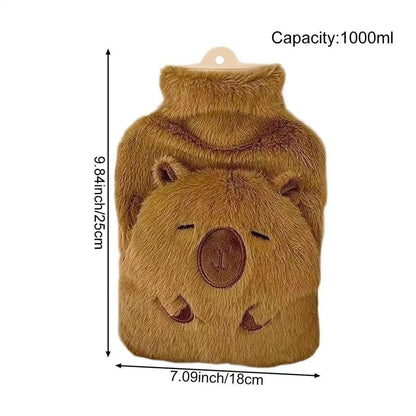 2025 Capybara Shape Hot Water Bottle 1000ml Capacity Long-Lasting Heat Retention For Neck Back Shoulder, Home Travel Camping Use