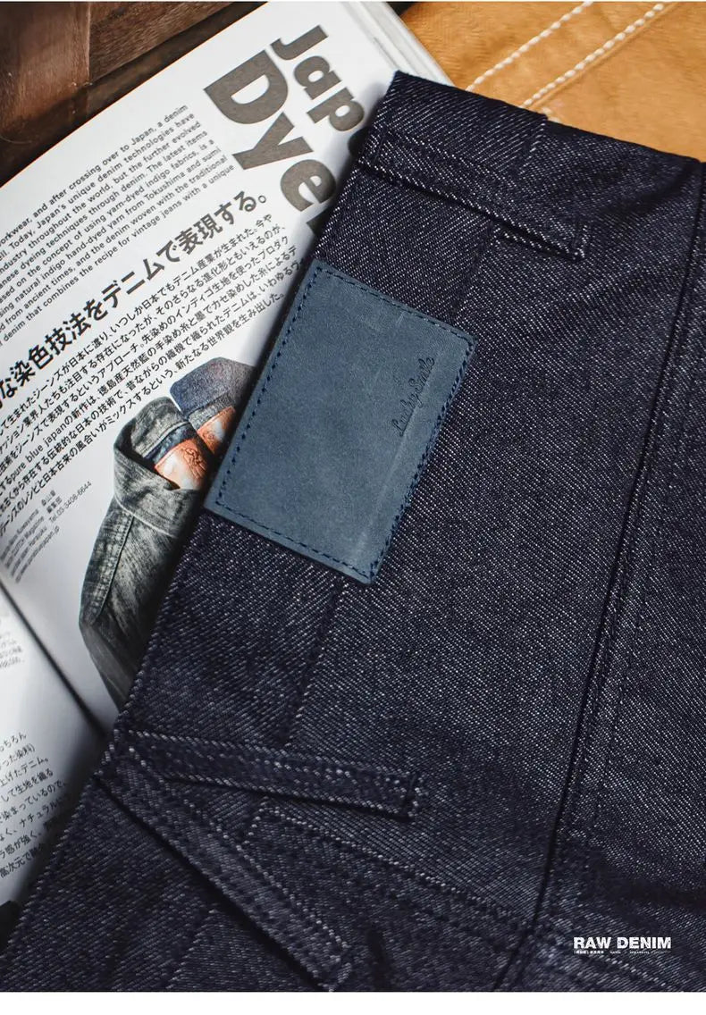 Maden Vintage Men's 15.6oz Selvedge Raw Denim Jeans Wide Leg Trousers with YKK Zipper Fly Straight Fit Jeans for Fall and Winter