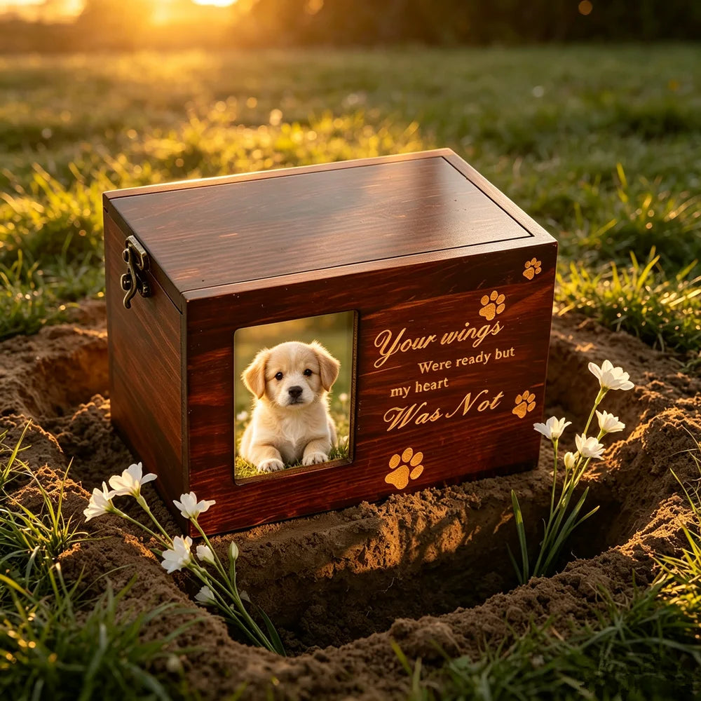 Wooden Pet Urn With Photo Frame Dog Cat Cremation Ashes Box Pet Loss Memorial Keepsake Box Pet Memorial Urn for Home Display