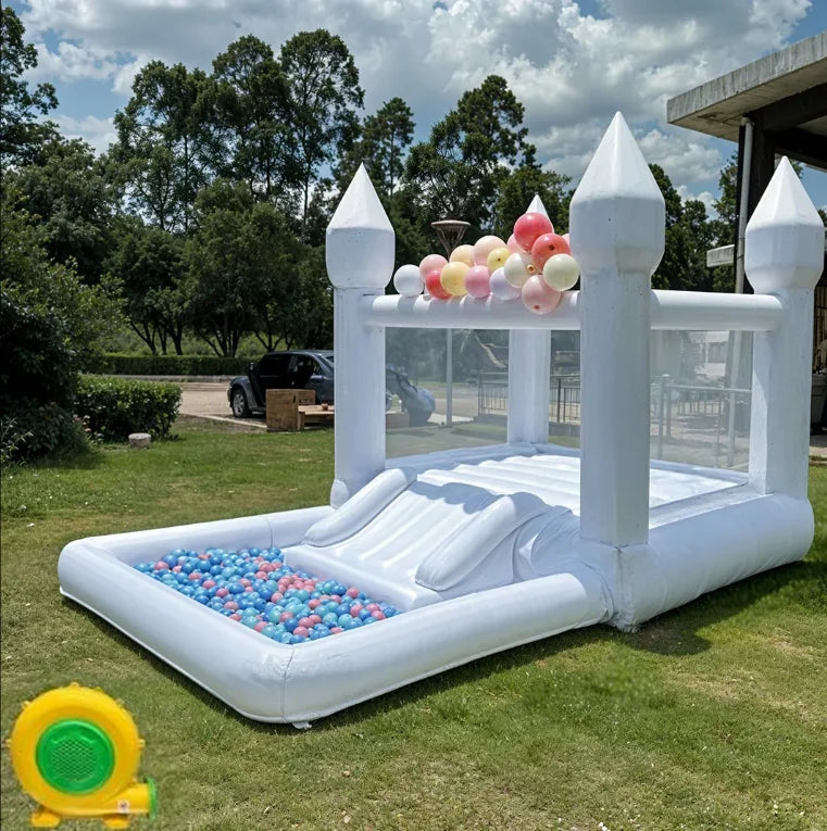 4m Inflatable Bounce House White Jumping Castle With Ball Pool Slide Birthday Party Decoration Gift Bouncy Castle