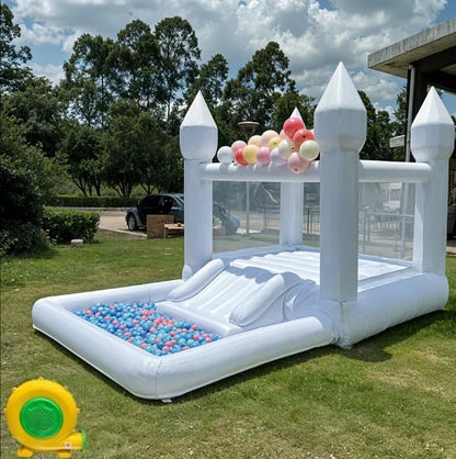 4m Inflatable Bounce House White Jumping Castle With Ball Pool Slide Birthday Party Decoration Gift Bouncy Castle