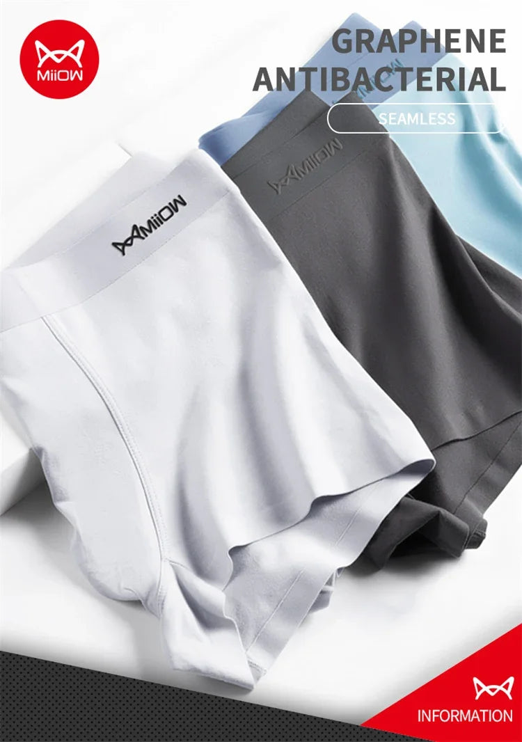MiiOW 4Pcs Sexy Cotton Men Underpants Boxers Graphene Antibacterial Innerwear Man Underwear Breathable Men's Panties Underpants