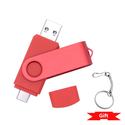 Rotable Usb Flash Drive 128GB 32GB 16GB Pen Drive 256GB Pendrive 64GB 4G OTG 2 IN 1 Memoria Usb Stick Type C Usb 2.0
