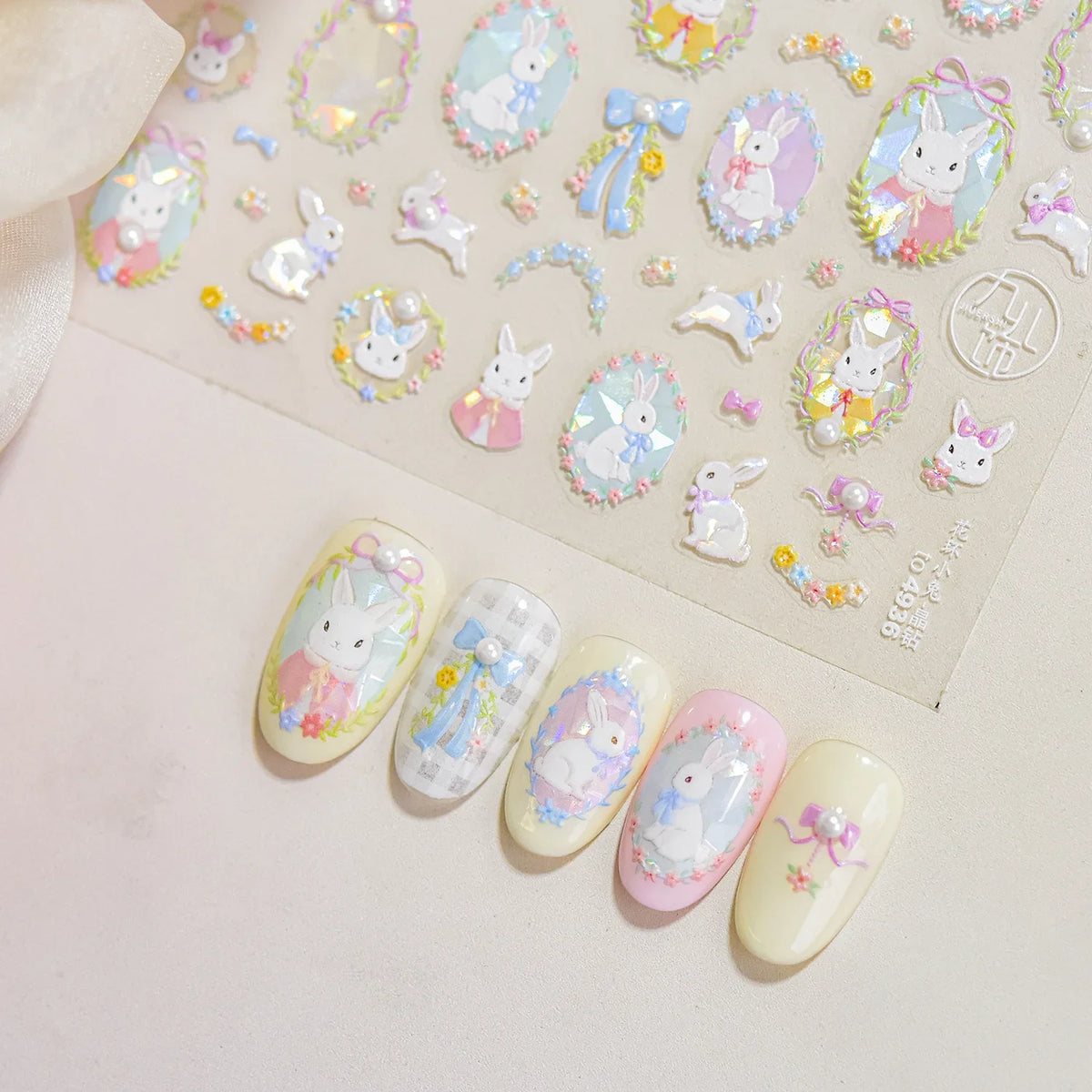 Lovely Animal Graffiti Cat Claw Rabbit Bunny Bear Dog Flower Fruit Dim Sum Candy Sunflower Adhesive 5D Nail Art Stickers Decal