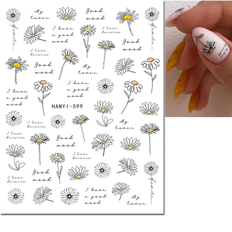 3d Nail Art Decals Elegant White RoyalBlue Roses Flowers Adhesive Sliders Nail Stickers Decoration For Nail Manicure