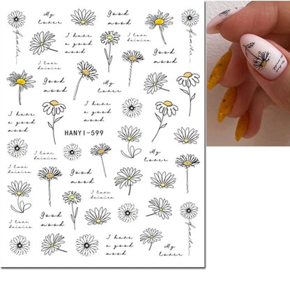 3d Nail Art Decals Elegant White RoyalBlue Roses Flowers Adhesive Sliders Nail Stickers Decoration For Nail Manicure