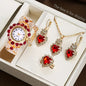5PCS Luxury Rhinestone Women Watches Jewelry Set Fashion Adjustable Bangle Ladies Quartz Wristwatch Reloj Mujer（Without Box）