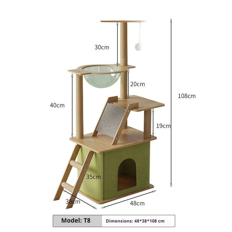 Large Cat Climbing Frame with Thickened Hemp Rope Multi-layered Wooden Cat Tree Tower and Integrated Scratching Post for Pets