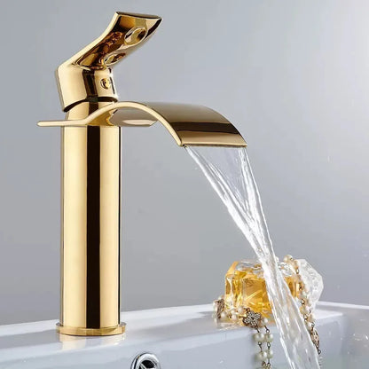Basin Faucet Gold and White Waterfall Faucet Brass Bathroom Faucet Bathroom Basin Faucet Mixer Tap Hot and Cold Sink Faucet