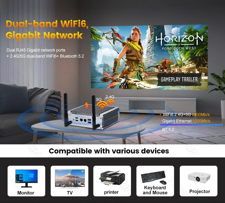 Topton Fanless Gaming Mini PC AMD Ryzen 7 7730U R9 4950U 5625U 4500U Office PC Dual LAN 2*HDMI NVMe DDR4 Firewall Computer WiFi6