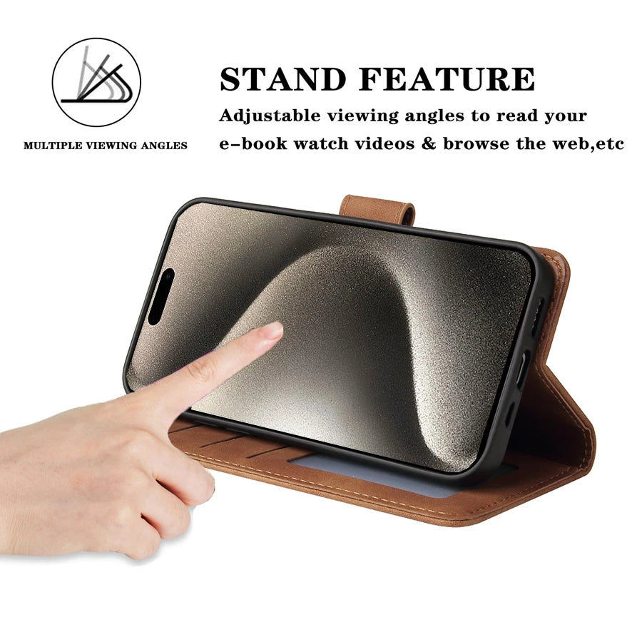 ZZXX Wallet Card Slot Holder Magnetic Flip Leather Case For iPhone 15 Pro Max 14 Plus 13 Mini 12 11 X XS XR SE 2022 8 7 6s Cover