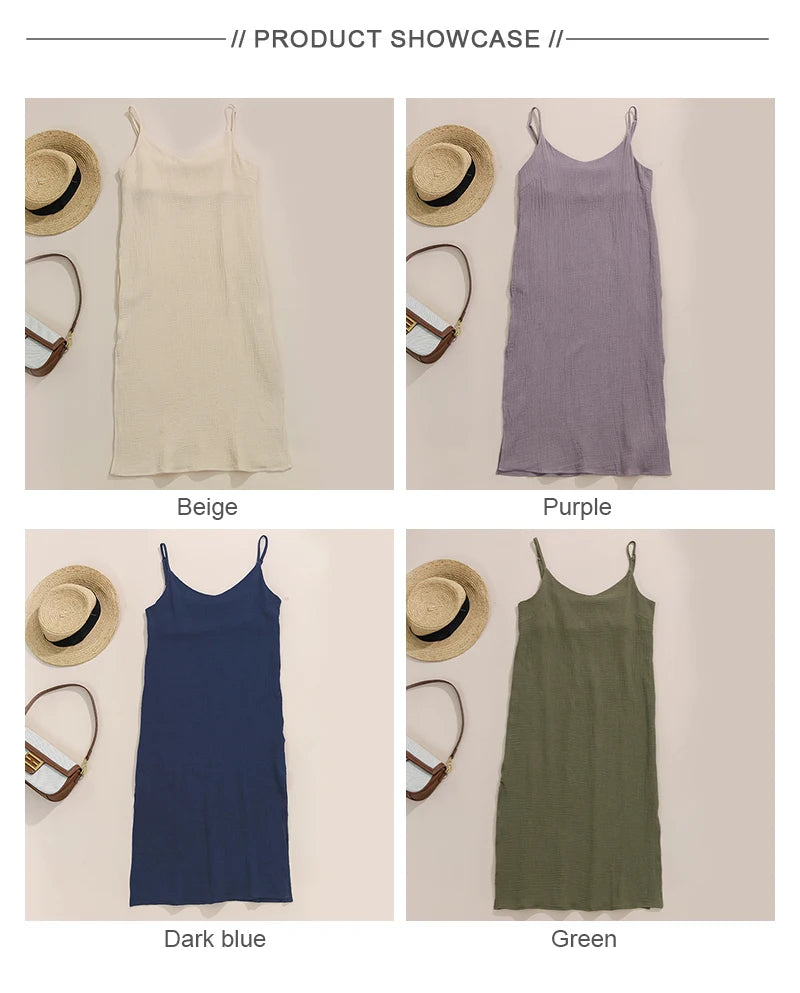 Casual Muslin 100% Cotton Gauze Dresse Summer Women's Loose Sleeveless Backless Streetwear Female Chic Dress Vestidos Long Robe