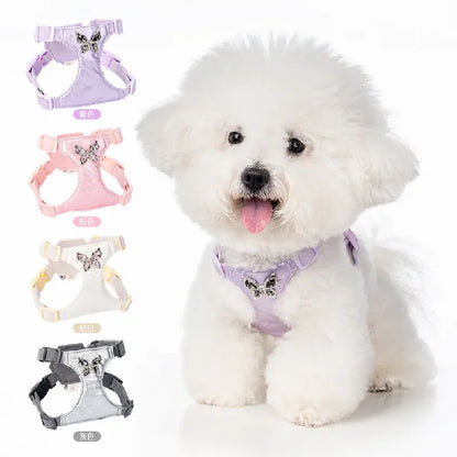 Butterfly Decor & Matching Leash Dog Harness for Small Dogs - Escape Proof Lightweight Vest