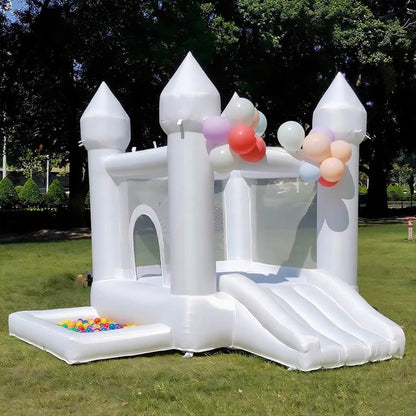 4m Inflatable Bounce House White Jumping Castle With Ball Pool Slide Birthday Party Decoration Gift Bouncy Castle