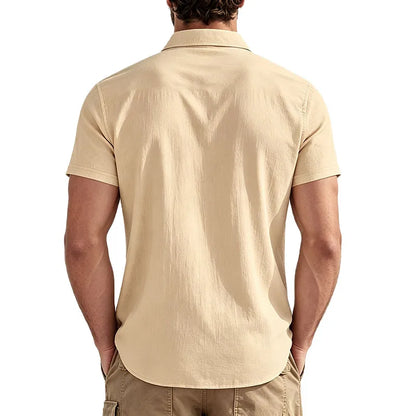 Men's Linen Blend Short Sleeve Button Down Shirt Casual Beach Top with Chest Pocket Breathable Lightweight Summer Shirts for Men