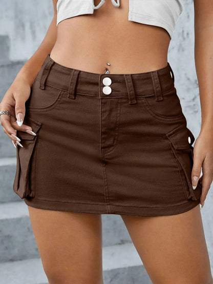 Streetwear Solid Color Cowboy Tight Skirts Women Fashion Pocket Design Sense Package Hip Slim Denim Mini Skirt Female Spring New