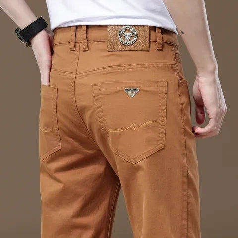 Seven-Color Stretch 97% Cotton and 3% Spandex Jeans Men Trendy Wild Simple High-End Slim-Fitting Small Straight Casual Trousers